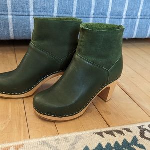 Green swedish hasbeens shearling lined booties